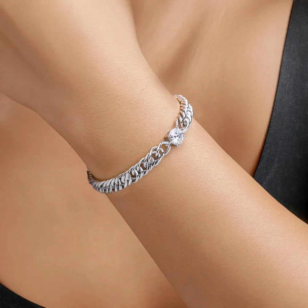 Cuban Chain Bracelet With 1carat Moissanite Diamond Bracelets For Women 925 Sterling Silver Plated 18k White Gold Fine Jewelry