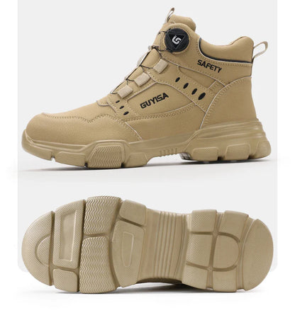 Men's Steel Head Work Shoes Anti Smash and Anti stab Khaki High Top Intelligent Buckle Simple Fashion Industrial Style Pr