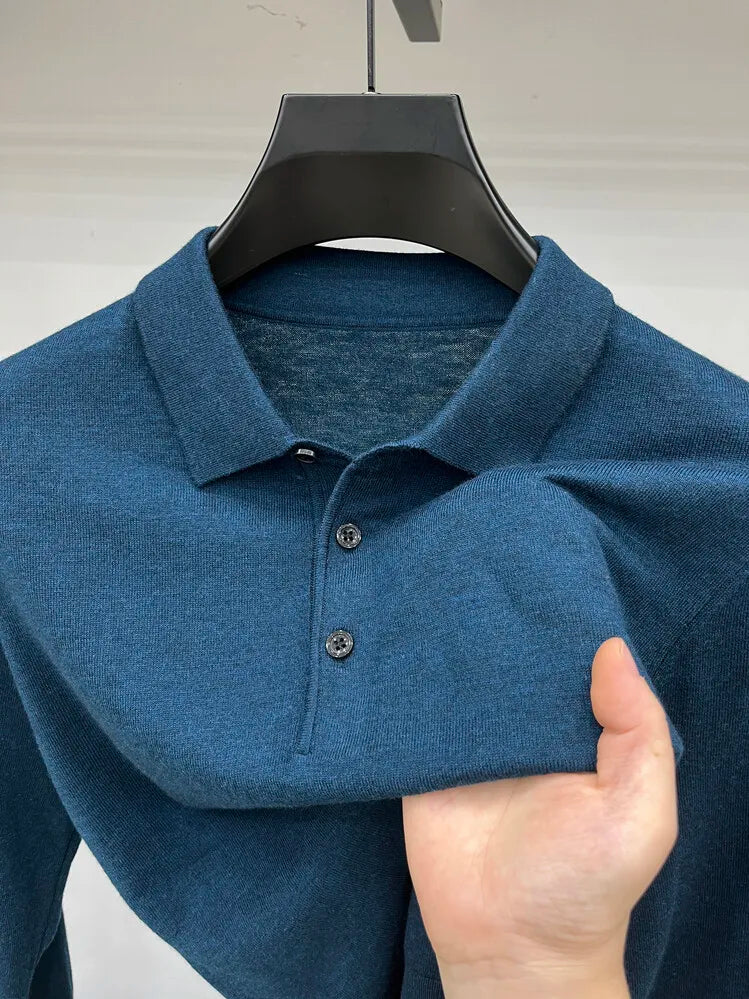 Men's Long Sleeve Fashion Casual Polo, Shirt Collar Pullover Sweater. Business Sweater T-shirt Golf Spring & Autumn Wool