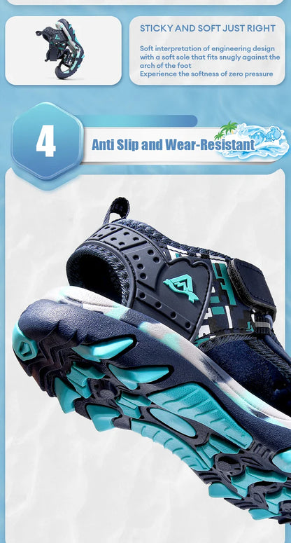 Kids Sandals Boys Breathable Anti-Slip Soft Sole Summer Beach Shoes Outdoor Lightweight Children Sandals with Adjustable Straps