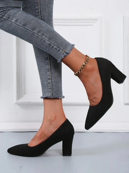 2025 New 7cm Chunky Heels Women Pumps Shoes Students And Mom Beige Suede Wedding Party Leisure Square Heels Plus Size