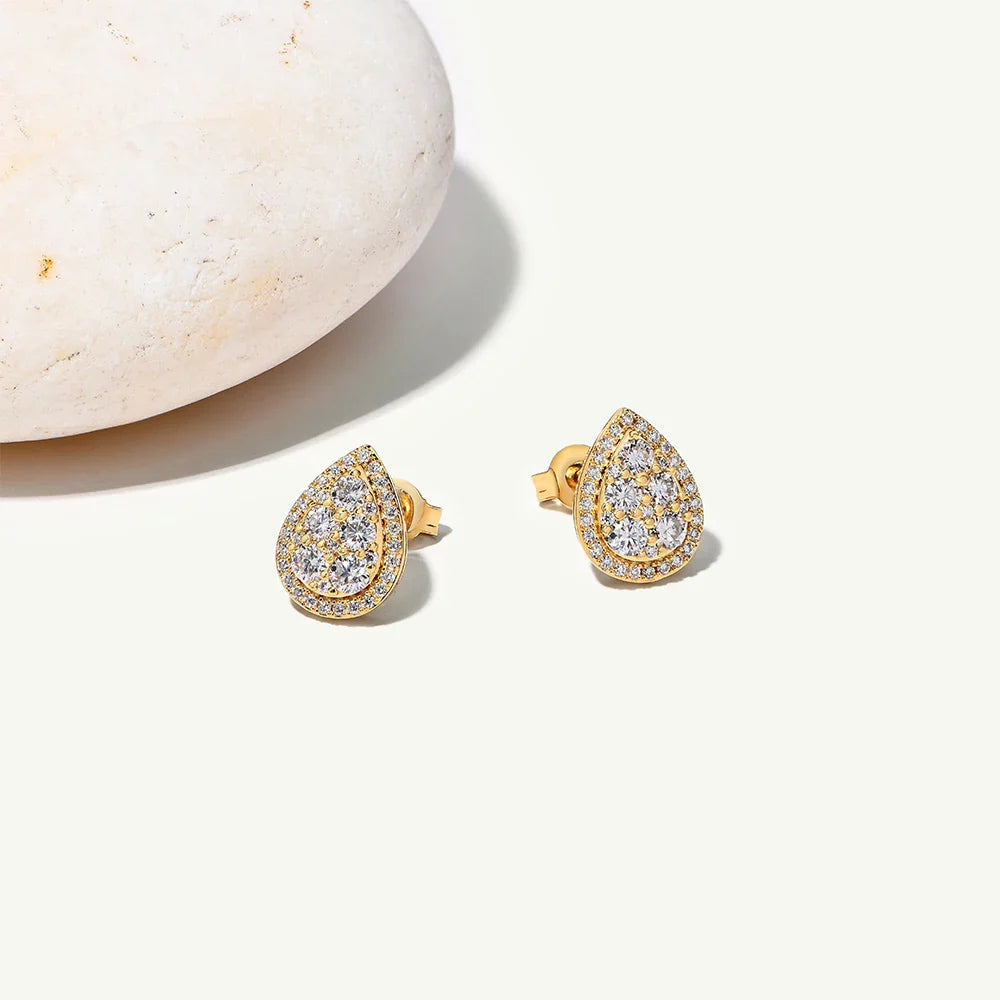 Teardrop Shape Earrings Moissanite DVVS1 Round Cut 925 Sterling Silver Gold Plated For Women Wedding Party Jewelry Gift