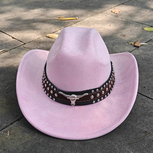 Retro Suede Leather Western Cowboy Fedora Hat for Men Women Bull Head Accessories Fashion Travel Party Hat Denim Hat sombrero