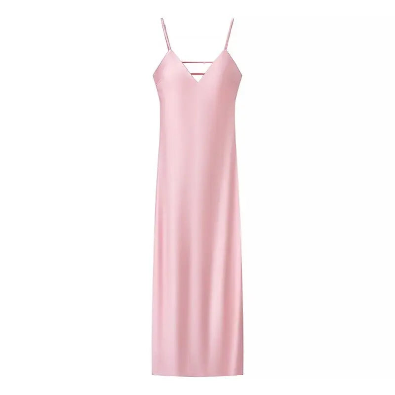 Women Summer Yellow Stain V Neck Sling Dress Elegant Sleeveless Loose Maxi Robes 2025 New Ladies Party Holiday Dresses