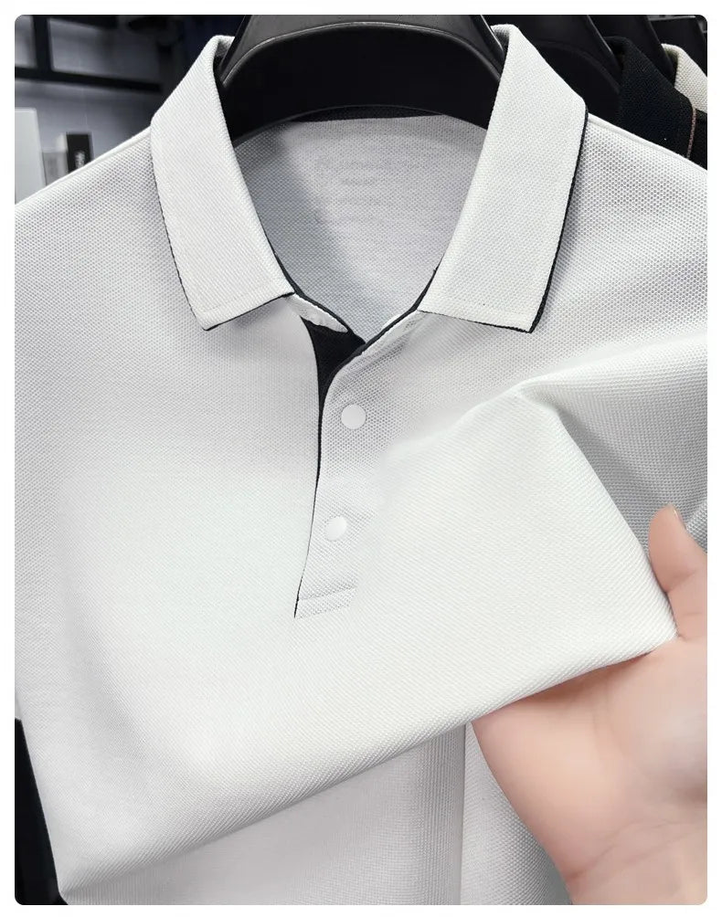 High quality 100% cotton solid color short sleeve polo shirt unique button men summer breathable comfort texture lapel T-shirt