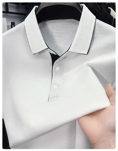 High quality 100% cotton solid color short sleeve polo shirt unique button men summer breathable comfort texture lapel T-shirt