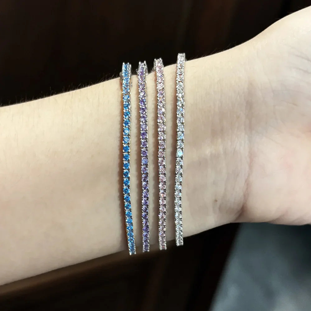 2mm Blue High Carbon Diamond Tennis Bracelet for Women 925 Sterling Silver Color Gemstone Bracelets Party Jewelry Gifts