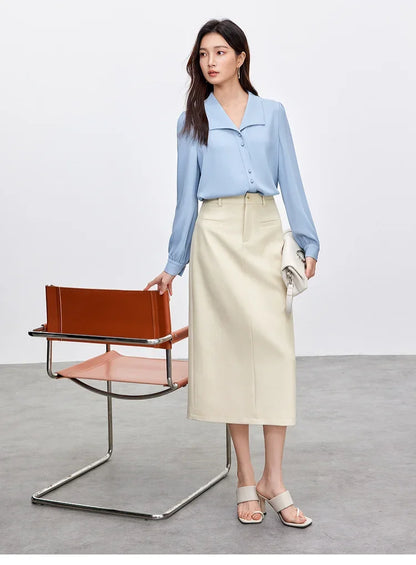 Retro Straight Tube Midi Skirt For Women Spring 2026 Preppy Style High Waist Slimming Split Mid Length Skirt 151Q59211