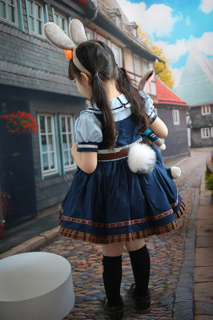 Judy Cosplay Costume Kids Carnival Party Dress Girls Tie Headdress Belt Socks Sets Police Role Play Movie Uniform Birthday Gift
