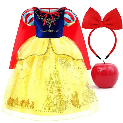 Vestido Laranja Disney Princesa Cosplay de Manga Curta Fofo com Renda para Meninas + Capa + Conjunto de Acessórios Presente de Aniversário