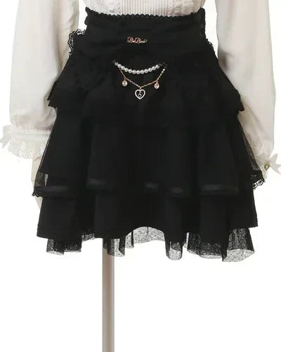 Mine Style Mass-Produced Japanese Casual Laminated Ruffles Lace  Skirts 2023 Autumn Winter High Waist Corset A- Line Mini Skirt