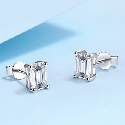 0.5CT 1CT 2CT Emerald Radiant Cut Moissanite Studs Earrings for Women Lab Diamond 925 Sterling Silver Earring Jewelry