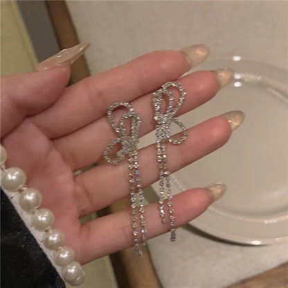 Jewelry Sweet Heart Rhinestone Butterfly Shape Dangle Earrings for Women Silver Color Korean Fashion Y2K Piercing Earring