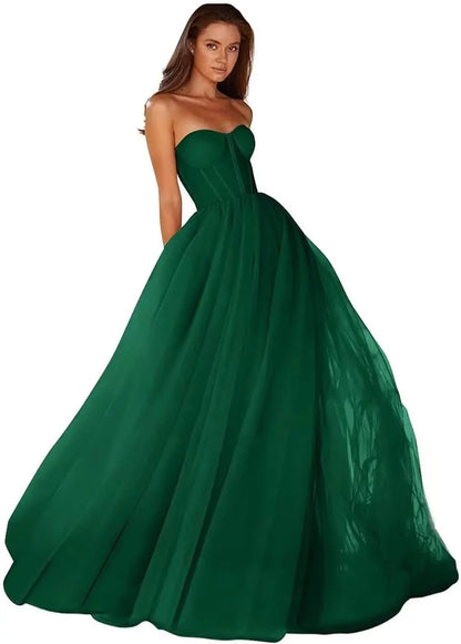 Vestidos de Baile Tomara que Caia Femininos 2026 Vestido de Festa Longo de Tule com Decote Coração para Eventos Formais Vestido de Festa de Luxo