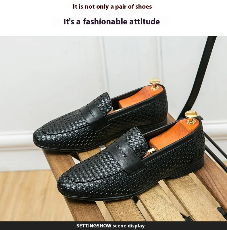 European station fashion brand luxury bean shoes leather men's shoes slip-on loafers classic plaid small leather shoes
