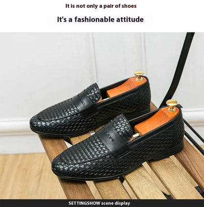 European station fashion brand luxury bean shoes leather men's shoes slip-on loafers classic plaid small leather shoes