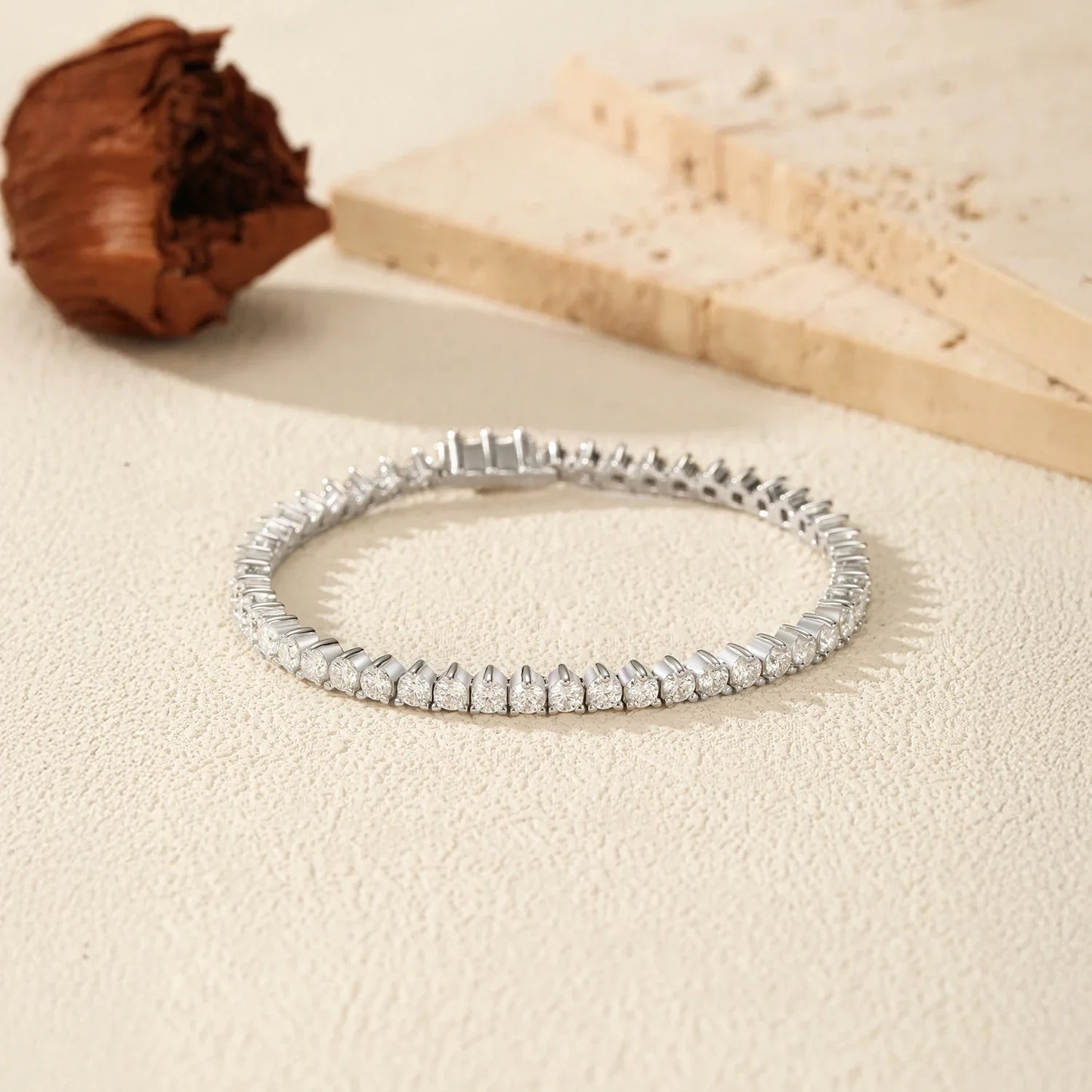 D VVS1 Round Moissanite Tennis Bracelet 3.0MM 925 Sterling Silver Tennis Stackable Bracelets for Women Men Jewelry Gifts