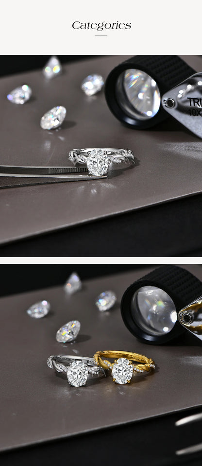 New 2CT Oval Cut Moissanite Ring S925 Silver 18K Gold Plated Cross Solitaire Rings for Women Engagement Wedding Jewelry