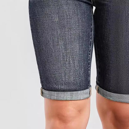 Jeans Curto Feminino Confortável de Cintura Média e Slim