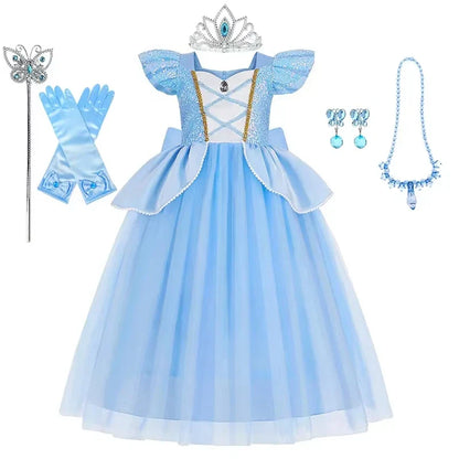 Cinderella Princess Cosplay Dress for Girl Kids Ball Gown Sequin Carnival TUTU Puff Mesh Clothing for Birthday Gift Purim Dress