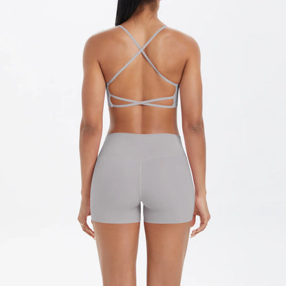2PCS Yoga Clothes  Halter Yoga Top Set Fitness Gym Suit Crossover Back Sports Underwear Workout Gym Shorts Fitness High Waist