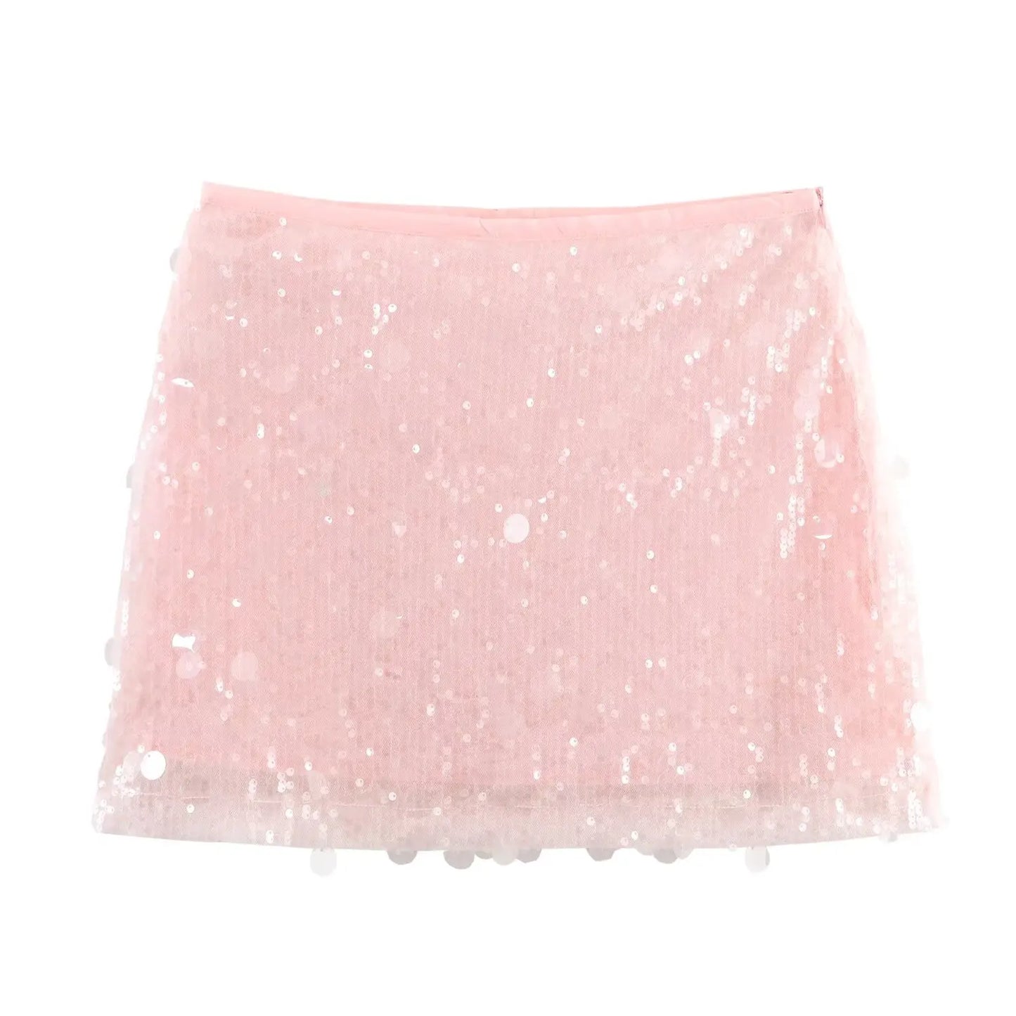Women Spring Autumn Chic Mini Skirts Fashion With Sequined Solid Side Zipper Short Skirt Female Vintage High Waist Skirt