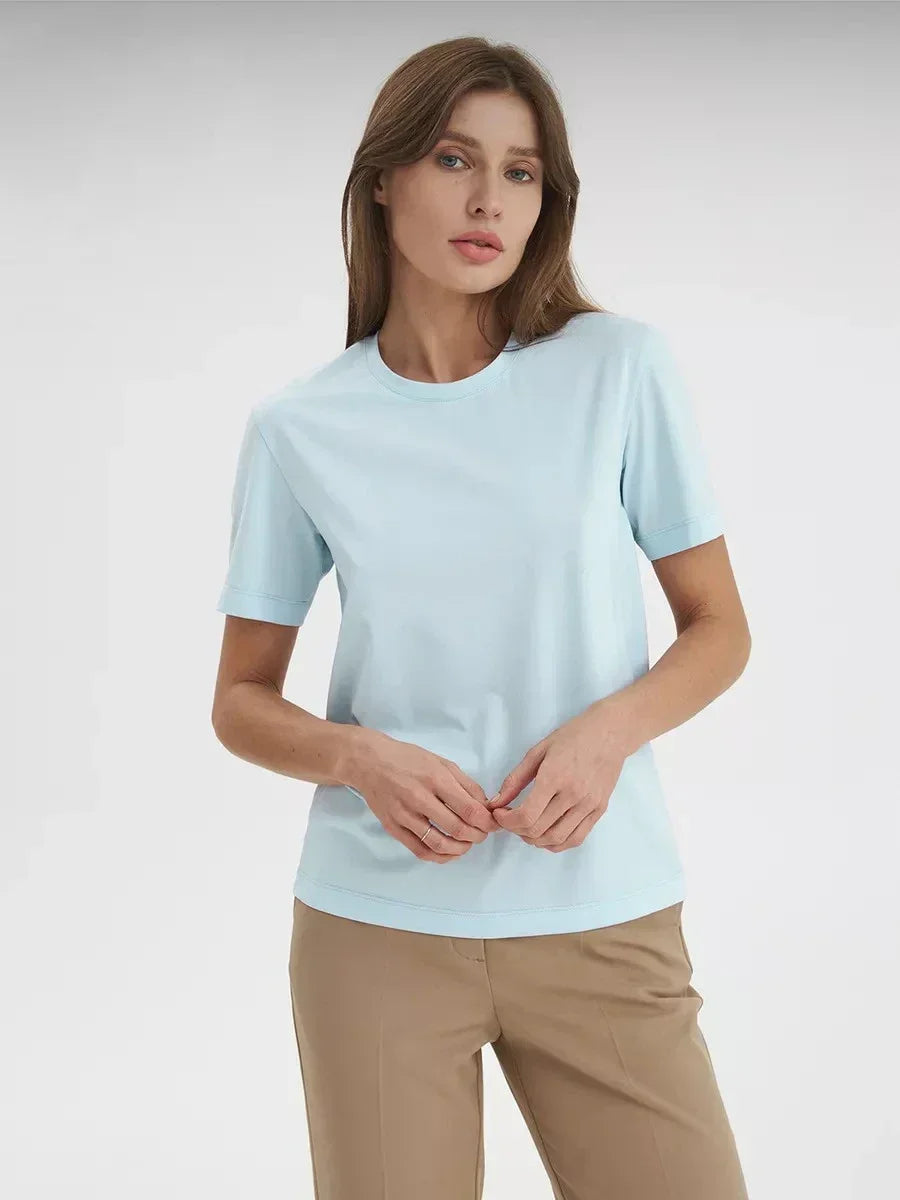 Summer 100% Cotton Women's T-shirt Bottoming Basic Fashionable Lady Short Sleeve Loose Tops Shirts Solid 230g/㎡ Tops