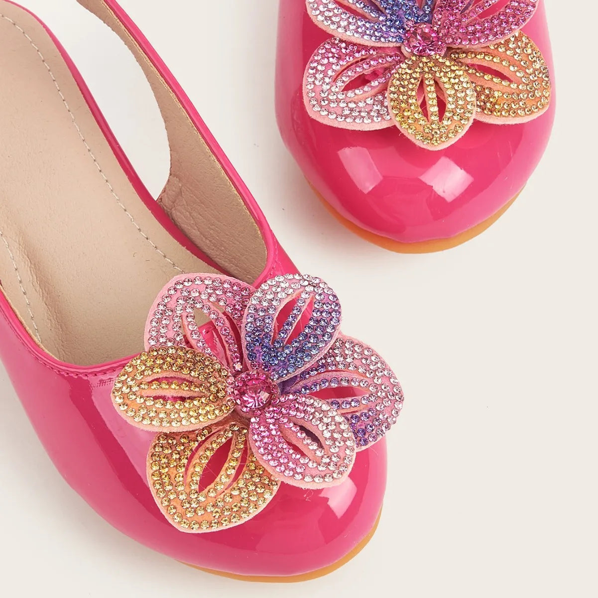 Summer New Children's High Heels Girls' Crystal Princess Shoes Hollow Heel Round Toe Fashion Flower Baby Girls' Sandals Rose Red