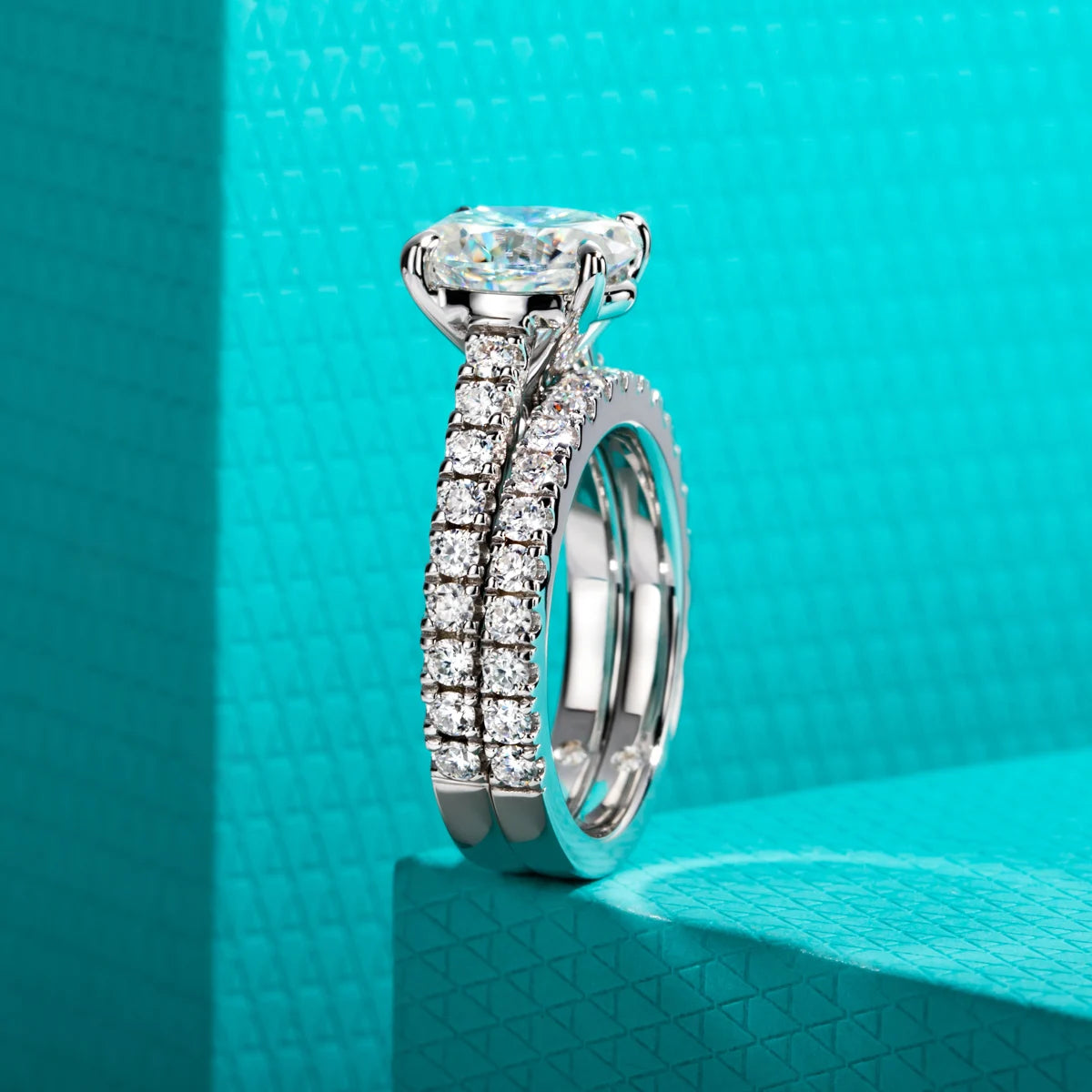 3ct (Total 4.042ct) Oval Cut D Color Moissanite Bridal Ring Set Wedding Band Silver Rings With Cer Jewelry Wholesale
