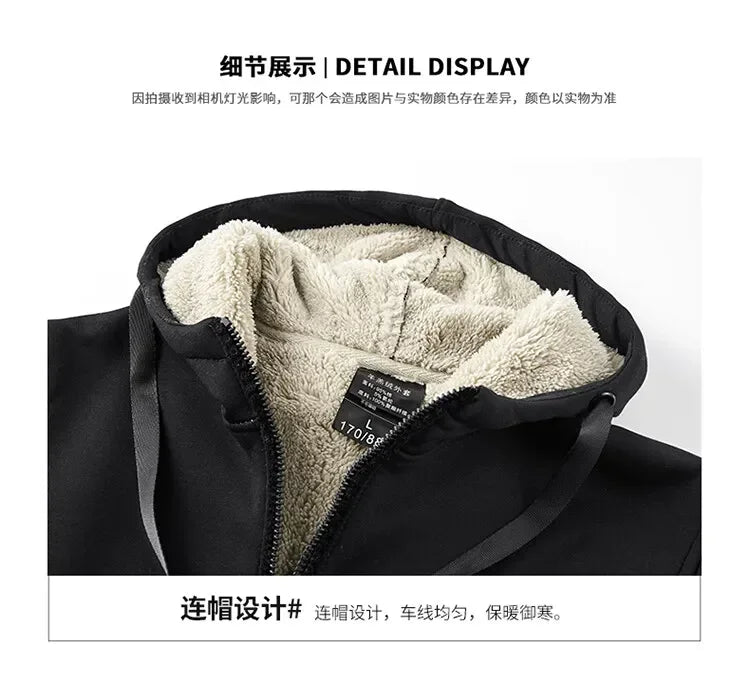 Men's Sets Jacket + pant Warm Fur Winter Sweatshirt Cashmere Tracksuit Men's Sets Fleece Thick Hooded Brand Casual Track Suits