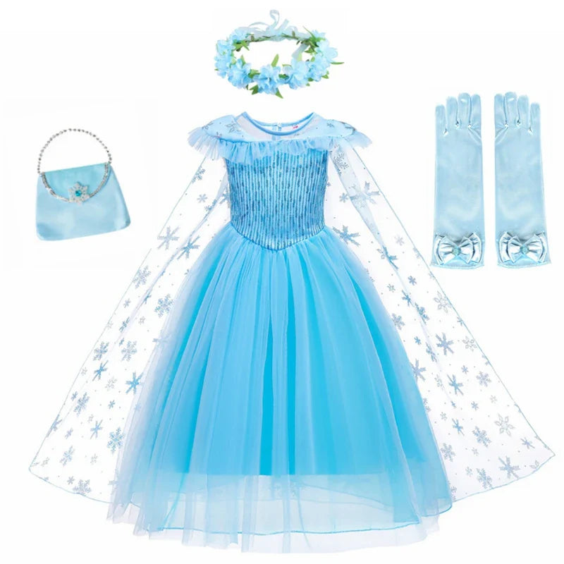 Girls Elsa Dresses Costume Clothes Kid Cosplay Princess Dress Snow Queen Vestido Children Birthday Parti Sukienki