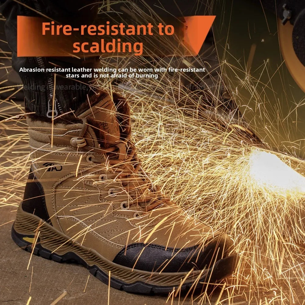 Insulated Anti Smashing  Anti Stabbing Welding Shoes for Safety Work Electricians Use Plush and Thickened Labor Protection Shoes