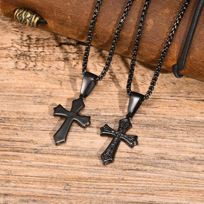 Hip Hop Cross Necklace for Men Women,50/55/60cm Stainless Steel Chic Cross Pendant,Christian Classic Jewelry Gifts