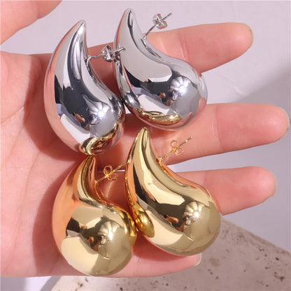 5CM Stainless Steel Water Drop Earring for Women Chunky Hollow Smooth Exaggerated Thick Large Jewelry 2023 New Design
