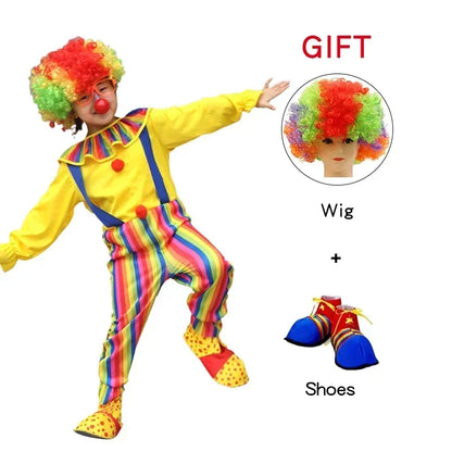Kids Clown Cosplay Costumes Shoes and Wig Performance Funny Outfit for Girl Party Gift