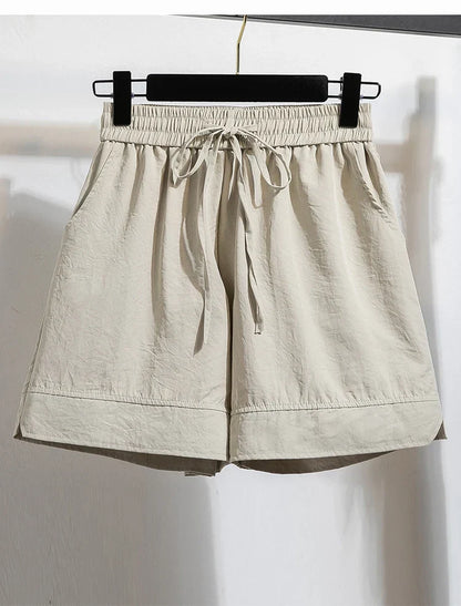 Plus Size Summer Shorts For Women 2025 Summer Ice Silk Drawstring Large Size Loose Shorts Women Korean Streetwear Shorts Female