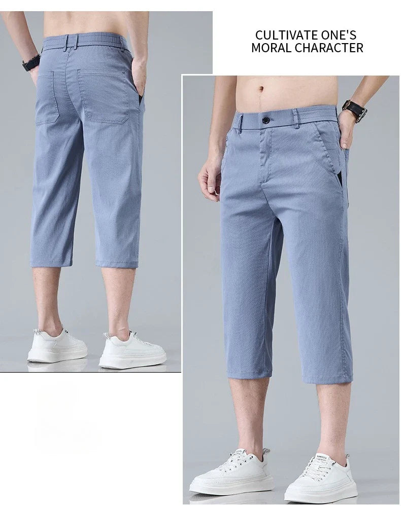 Men's Summer Lyocell Shorts Thin Breathable Comfortable Slim Korean Fashion Short Pants Elastic Waist Casual Vacation Pants
