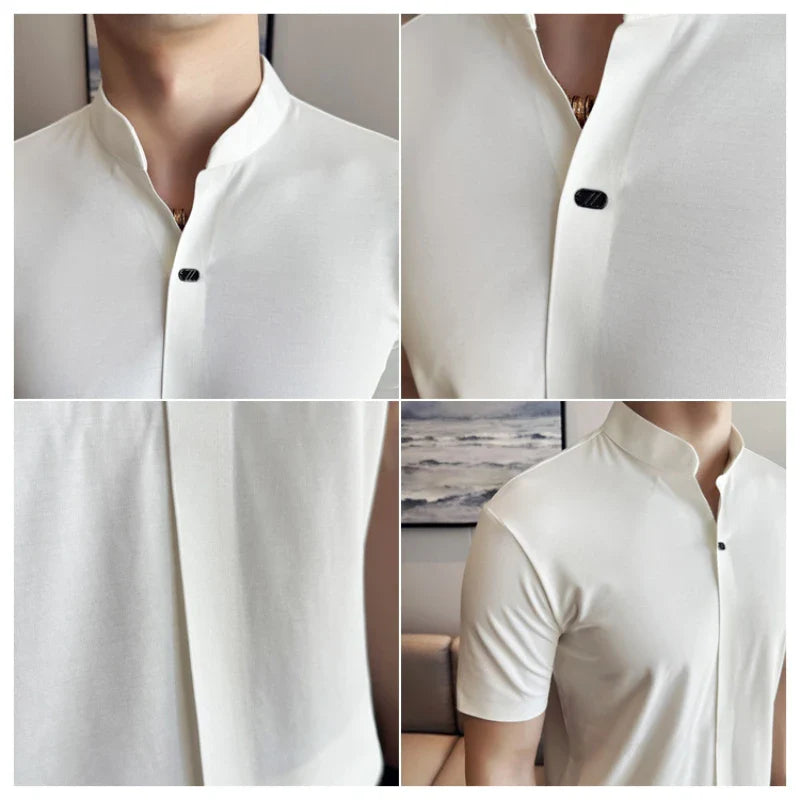 Men's High Elastic V-neck Polo Shirt, Thin Short-sleeve T-shirt, Business Casual Men's Top, 2024 High Quality, M-4XL.