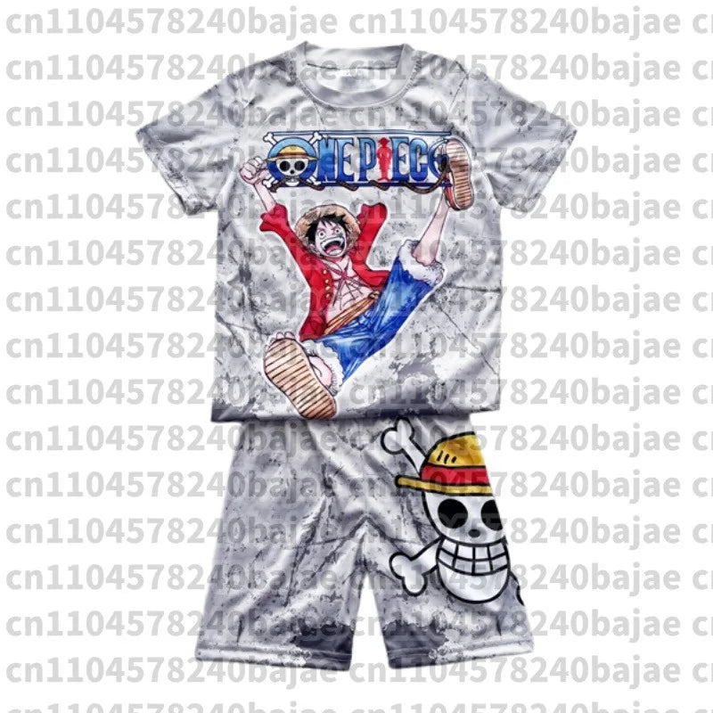 Straw Hat Luffy Pajama One Piece Anime Adult Kids T-Shirt & Shorts Athleisure Set Summer Quick-dry Soft Lightweight Comfy