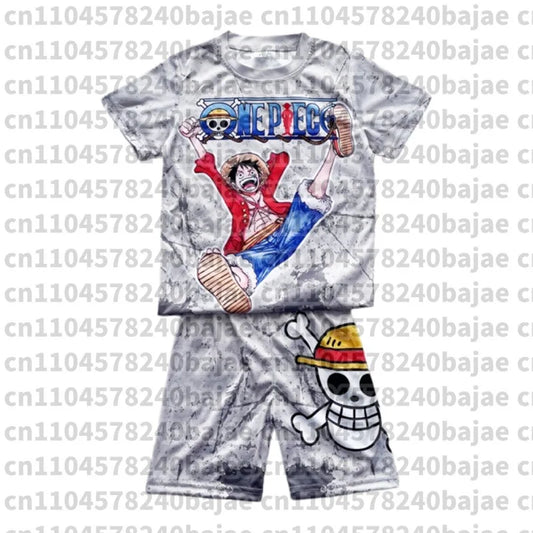 Straw Hat Luffy Pajama One Piece Anime Adult Kids T-Shirt & Shorts Athleisure Set Summer Quick-dry Soft Lightweight Comfy