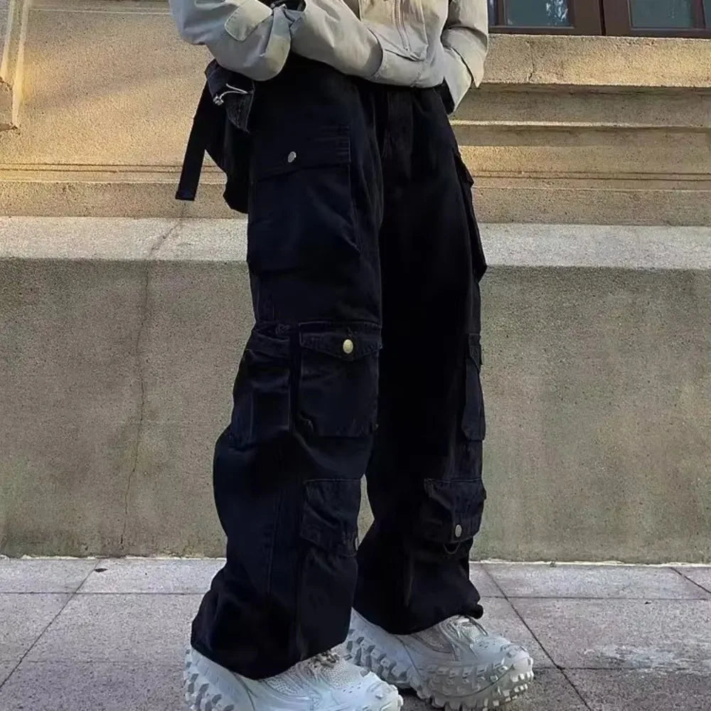 2025SS New Men's Casual Hip-hop Multi Pocket Functional American Retro Brand Fashionable Straight Leg Wide Leg Work Pants Y2K