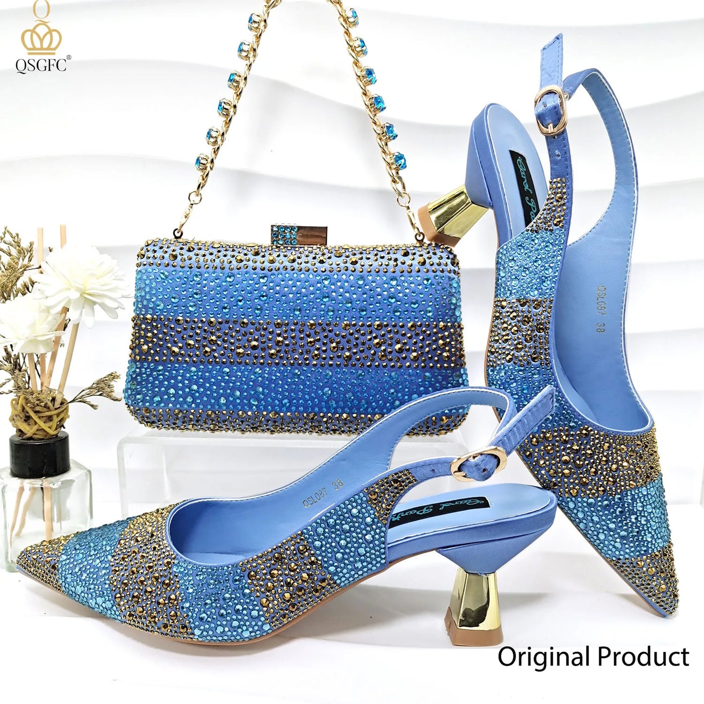 Nigerian Women Heel Ladies Italian Luxury Design Green Shoes And Bag Set Decorated with Rhinestone Handbag Wedding Party