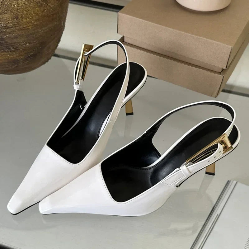 2025 Summer New Band Women Pumps Shoes Fashion Shallow Slip On Slingback Sandals Thin High Heel Dress Sexy Pumps Shoes
