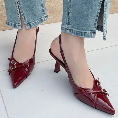 Big Size Footwear Wine Red Women High Heels Shoes Fashion Pointed Toe Pumps Ladies Thin Heels Shoes  Female Slingbacks Slides