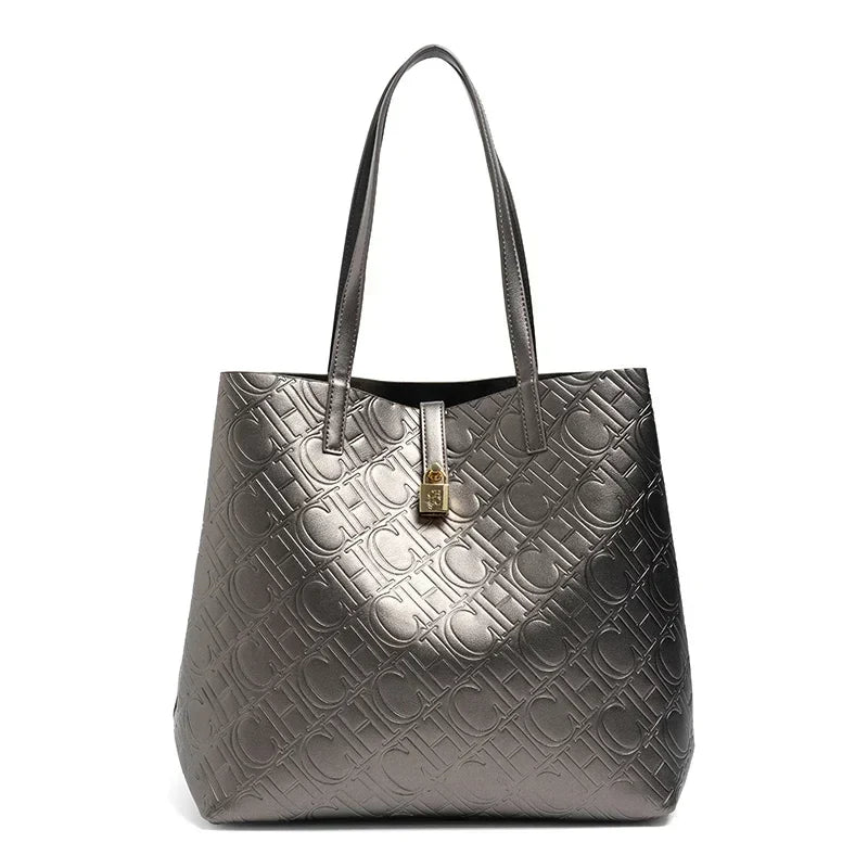 Solid Color Women's Bucket Bag Classic Luxury Letter Printing Simple Commuting Large Capacity Women's Handbag