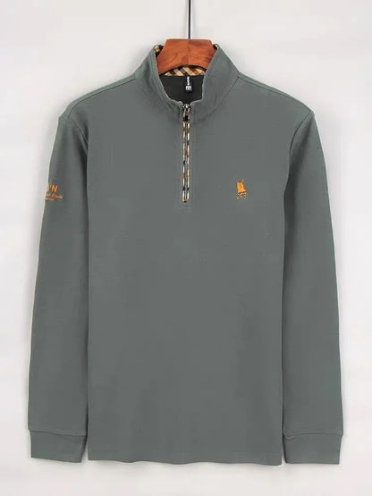 Luxury new Half Zipper Long Sleeve T-shirt 100% Cotton Brand Embroidered Stand Collar Men's Clothing Autumn Casual polo shirt