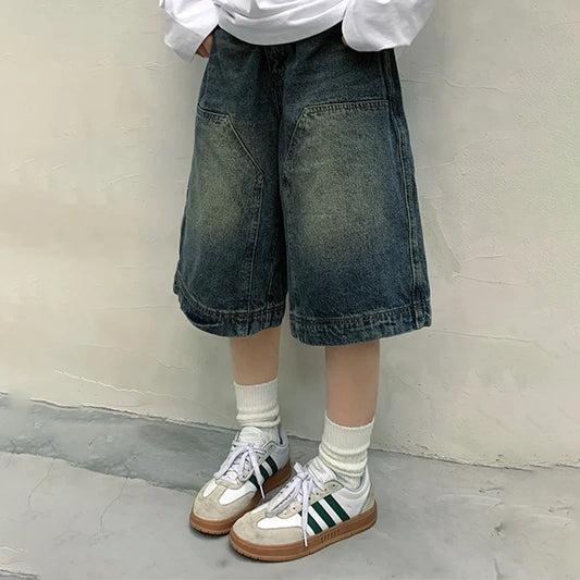 Y2K Vintage Baggy Jean Washed Wide Leg Capri Pants