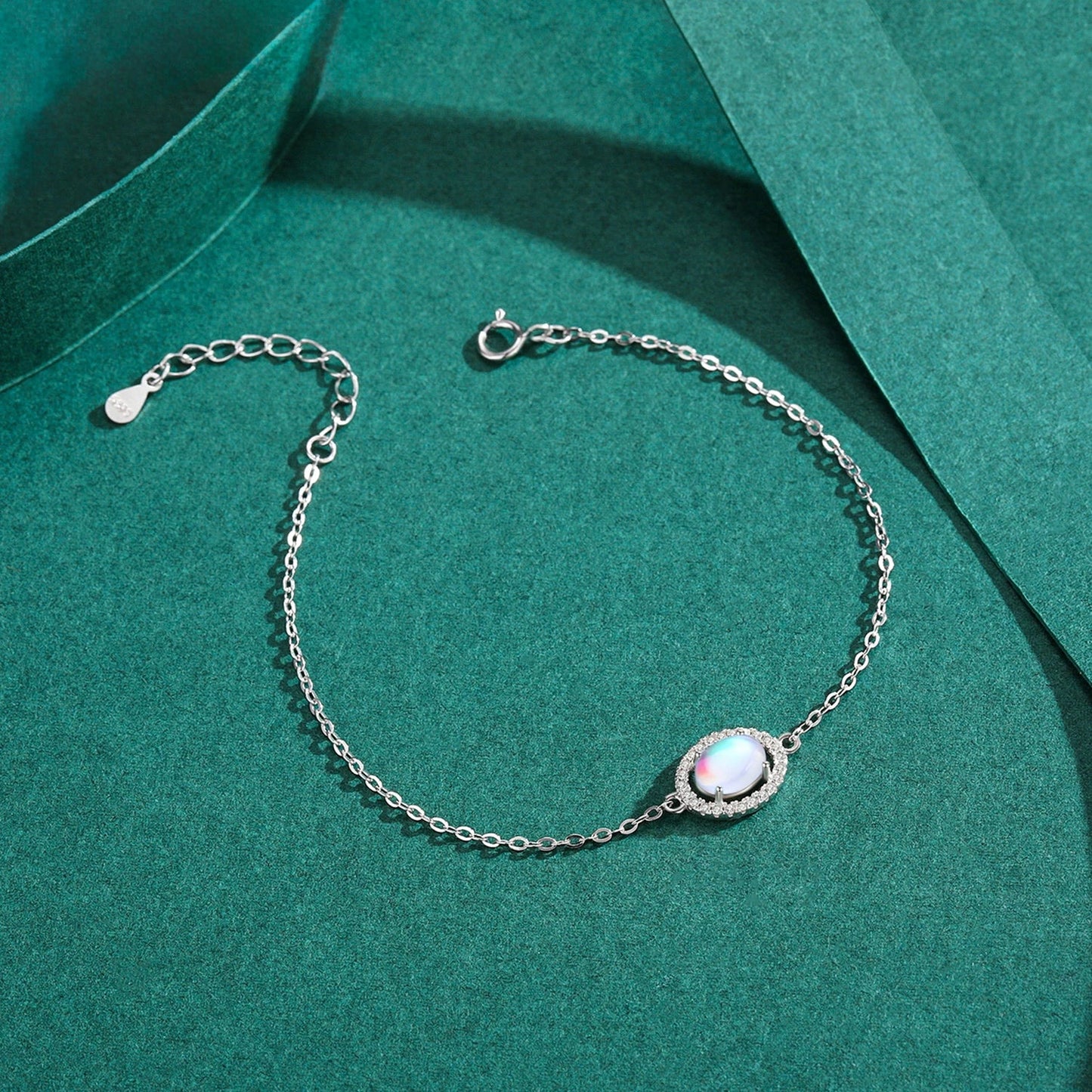 Genuine 925 Sterling Silver Luxury Elegant Oval Natural Moonstone Chain Bracelet For Women Romantic Simple Fine Jewelry