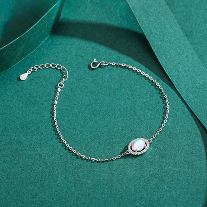 Genuine 925 Sterling Silver Luxury Elegant Oval Natural Moonstone Chain Bracelet For Women Romantic Simple Fine Jewelry
