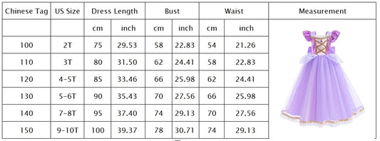 Short Sleeve Purple Puffy Dress + Accessories Girls Cosplay Rapunzel Summer Casual Dress Birthday Party Gift